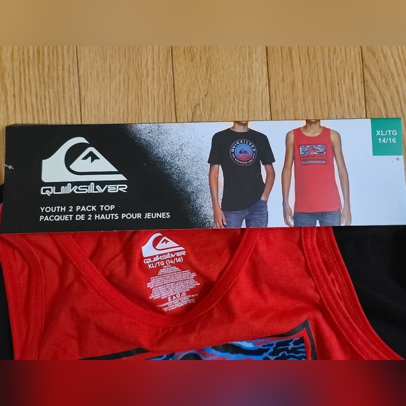 Quiksilver Youth 2 Pack Top Set: Tshirt and Tank top, XL (14/16), Black and Red - Picture 5 of 12